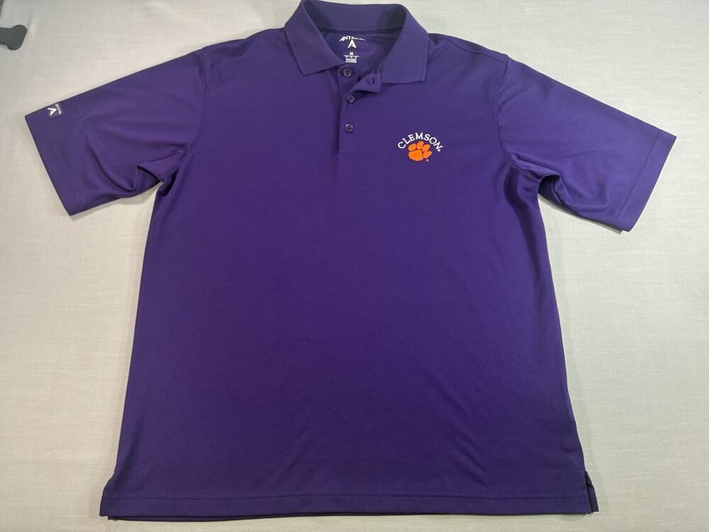 Antigua Clemson Tigers Polo Shirt Men's M Purple Embroidered Logo Golf